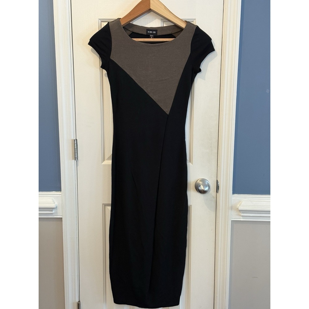 Ronen Chen Long Black Colorblock Maxi Dress Size XS 0 Minimalist Casual Fitted